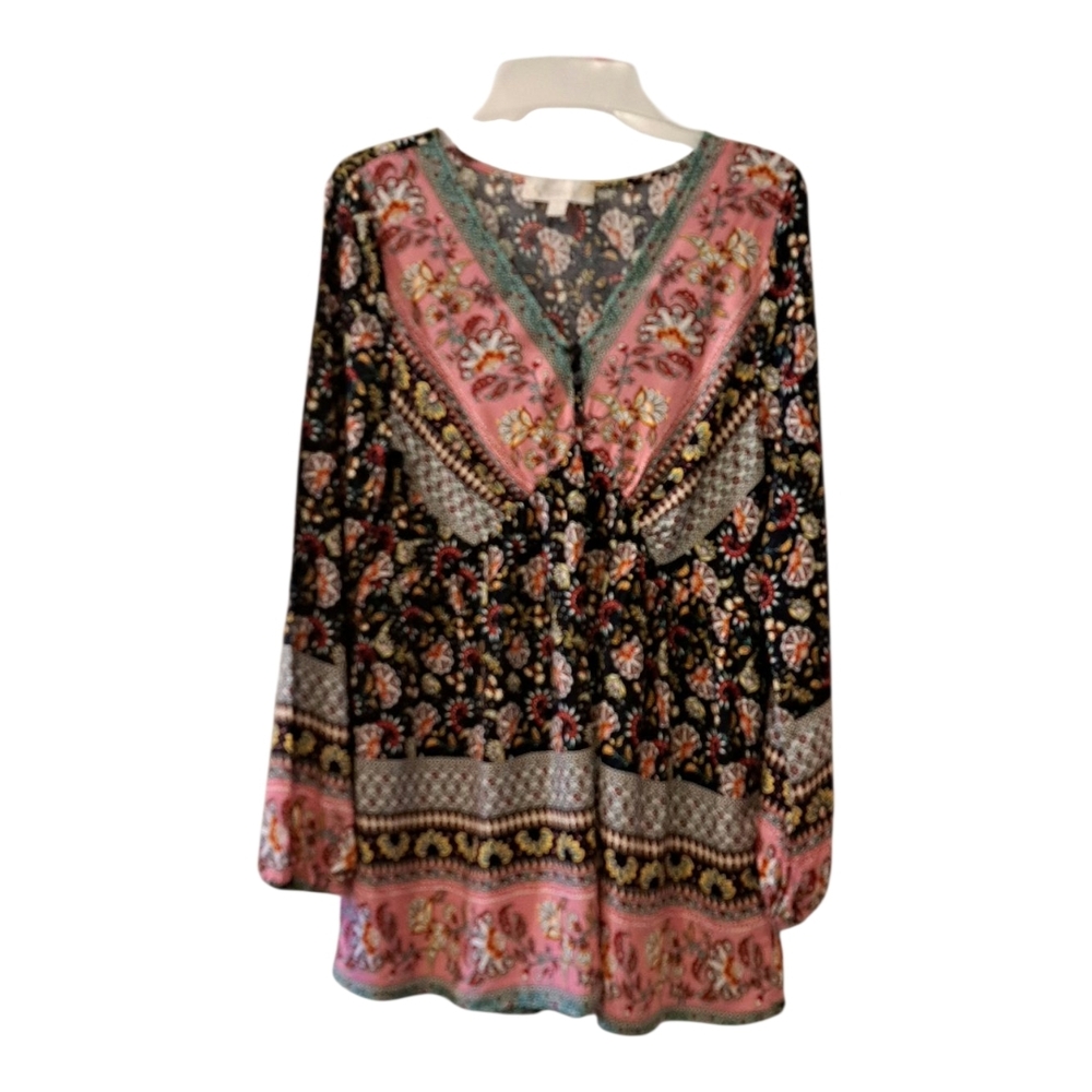 Weekend Suzanne Betro floral coral Bohemian tunic top  100% rayon size S